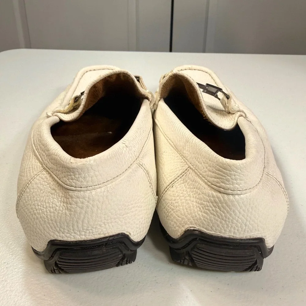MG Shoes Mervin-24 Men's Size 9 White Leather Driving Loafers Moc Toe